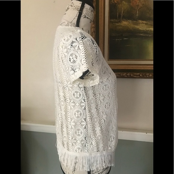 Women’s Crochet Knit Lace Open Cardigan Fringe M - Picture 6 of 8